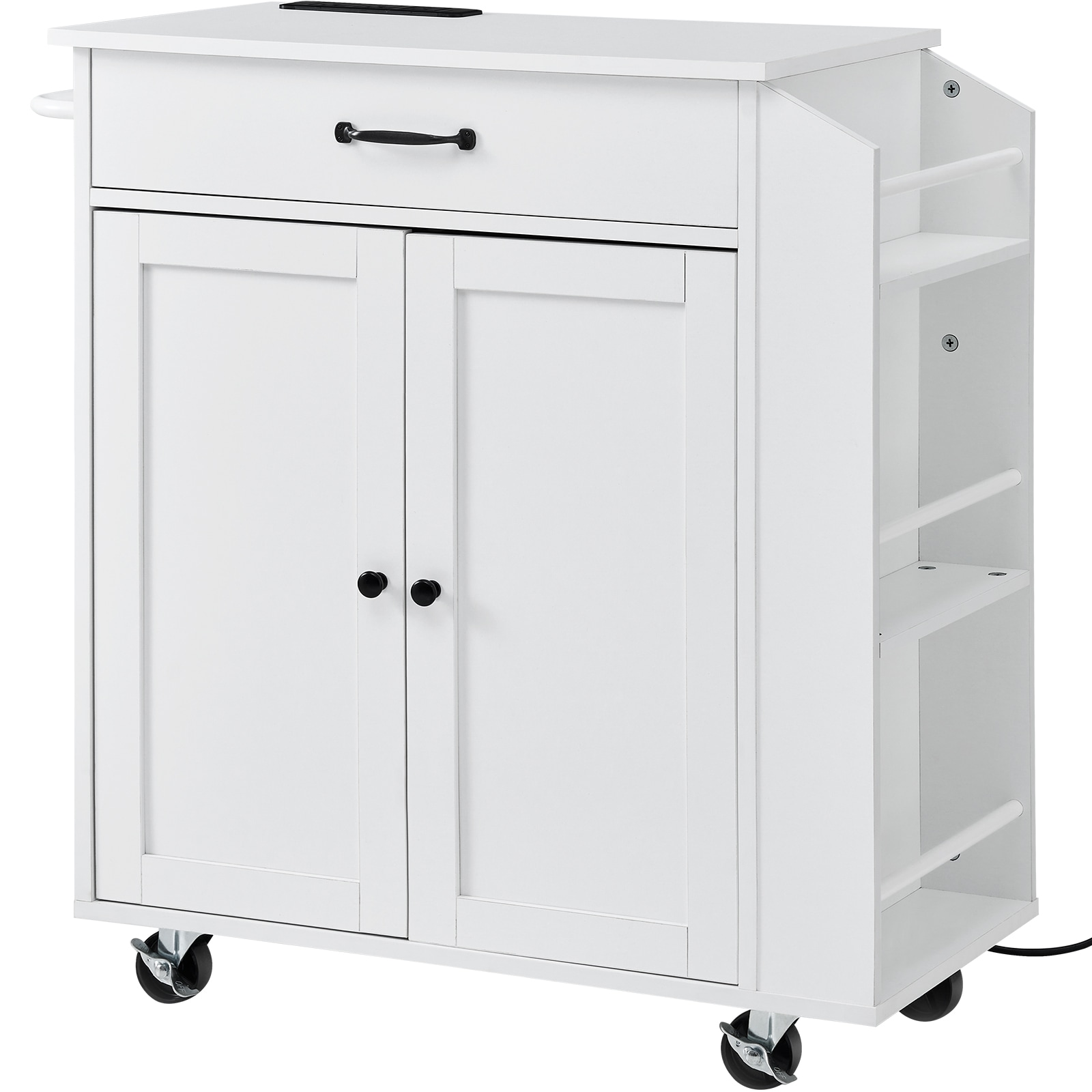 Kitchen Island Cart Rolling Storage Cabinet On Wheel With Charging Station_voghion.com